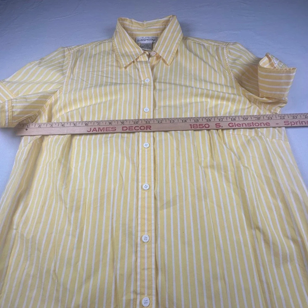 Evan-Picone Womens Yellow White Striped Cotton Button Down Shirt Blouse 14W